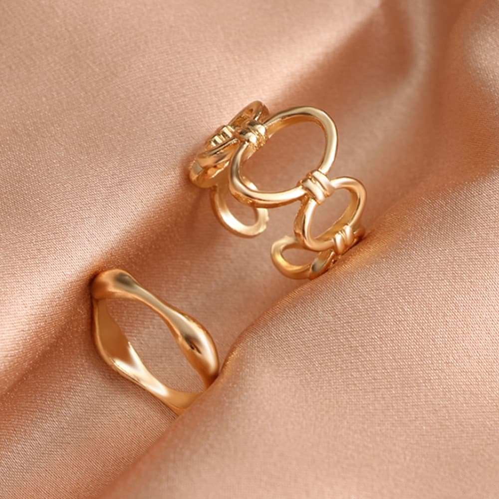 Trendy Punk Metal Hollow Knuckle Wide Ring Set for Women